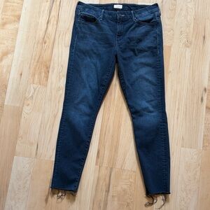 Mother Looker Ankle Fray Repeating Love Dark Wash 30